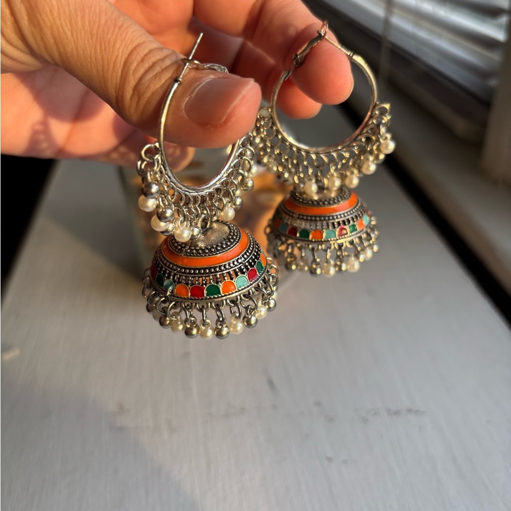 Silver and Multicolor Hoop Earrings